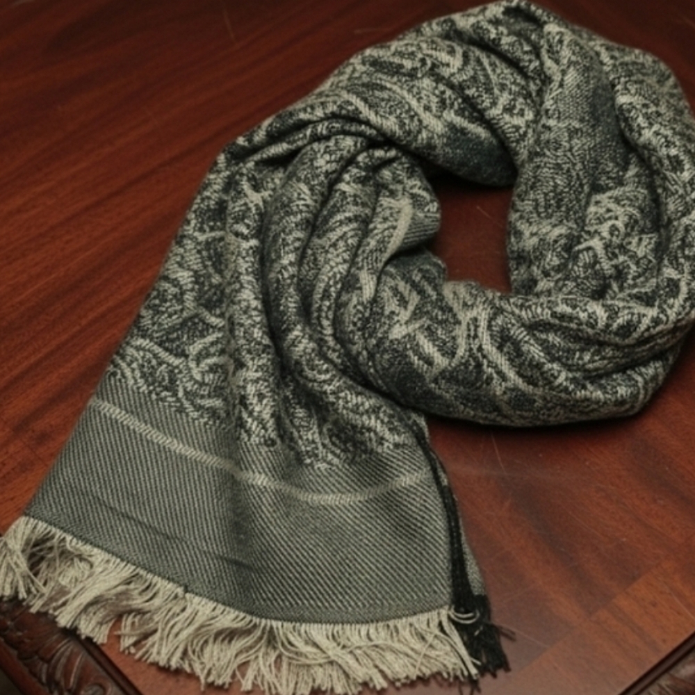 Black and Olive Hue TAN Patterned Scarf. - Picture 6 of 8